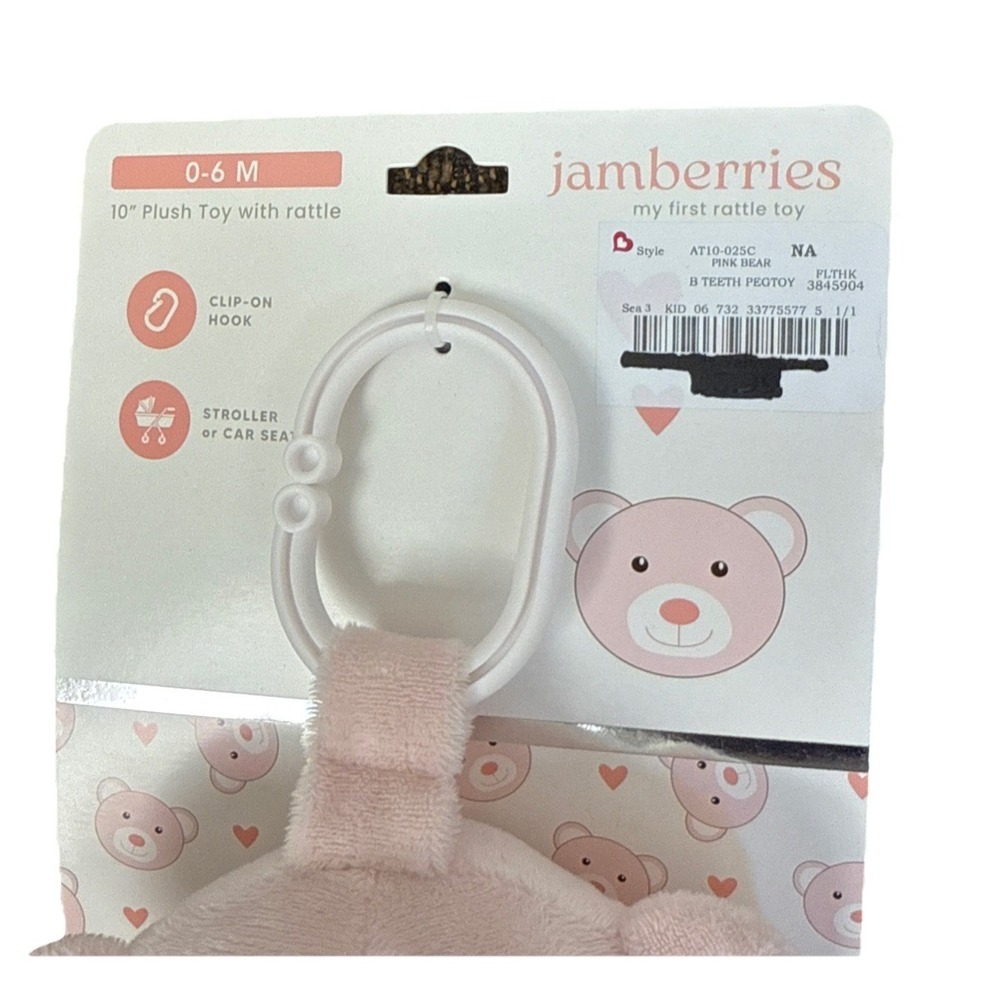 Baby My First Bear Pink 10" Lovey Rattle Plush Comfort Toy Gift Stroller Clip-On - Picture 4 of 5